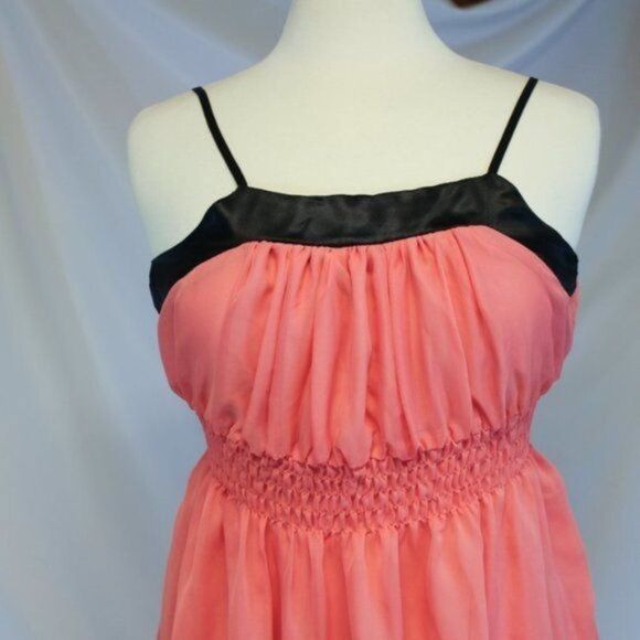 Coral Pink and Black Chiffon Party Dress - Picture 2 of 4